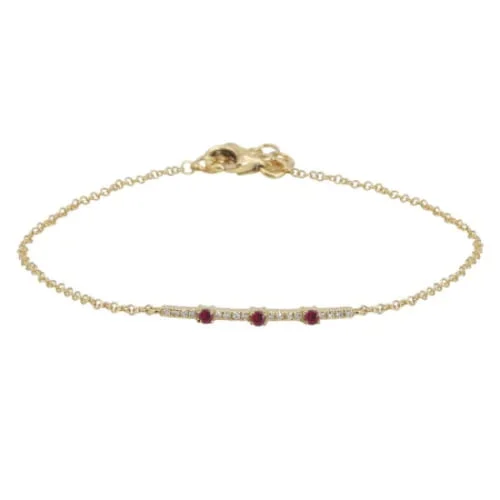 Diamond and Ruby Bar Silver Bracelet