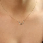 925 Silver Diamond Crescent Moon Necklace - Image 4