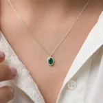 925 Silver Emerald & Diamond Necklace - Image 5