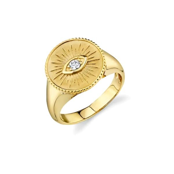 925 Silver Diamond Marquise Evil Eye Coin Signet Ring