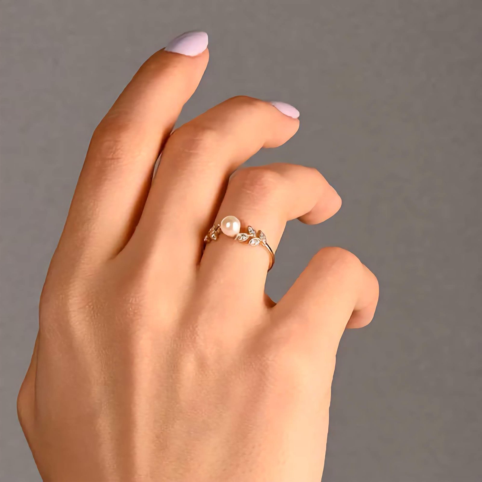 925 Silver Pearl Leaves Engagement Ring - Image 4