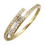 925 Silver Twist Baguette and Round Diamond Ring